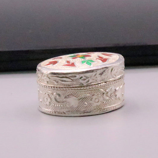 Handmade 925 sterling silver solid trinket box casket box container cigar box color enamel collectible pieces trnk09 - TRIBAL ORNAMENTS