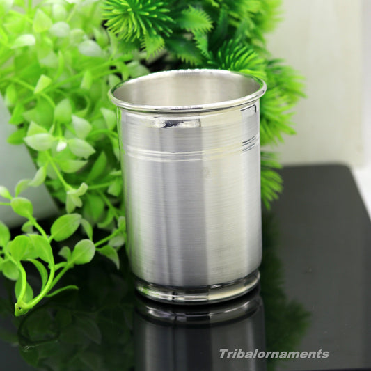 Handmade 999 fine silver water/milk Glass tumbler, silver flask, baby kids feeding water milk silver utensils for stay healthy family sv178 - TRIBAL ORNAMENTS