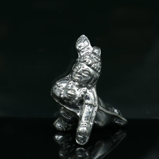 Handmade design Indian idol little Krishna, Ladu Gopal, bala gopala small silver statue sculpture home temple puja art, utensils su215 - TRIBAL ORNAMENTS