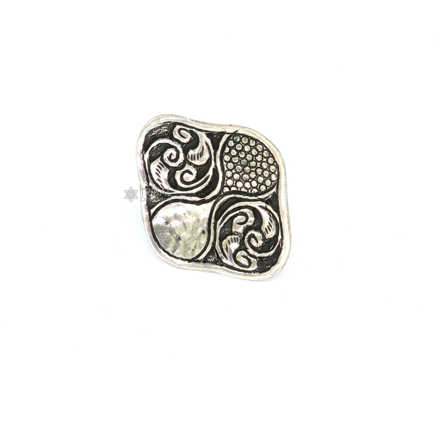 Indian Classical cultural flower design 925 sterling silver adjustable ring, best tribal ethnic jewelry Navratri jewelry sr390 - TRIBAL ORNAMENTS