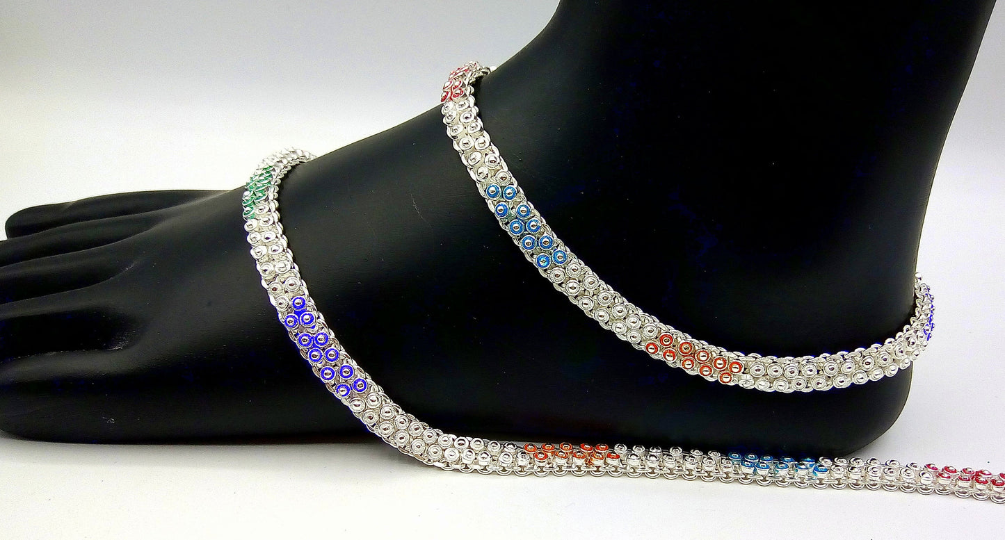 indian style 10.5" Sterling silver handmade gorgeous ankle bracelet gifting ankles feet bracelet tribal ethnic belly dance jewelry ank5 - TRIBAL ORNAMENTS