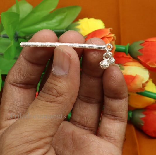 Krishna flute Solid sterling silver handmade idol krishna flute, silver bansuri, laddu gopala flute, little krishna flute puja art su503 - TRIBAL ORNAMENTS