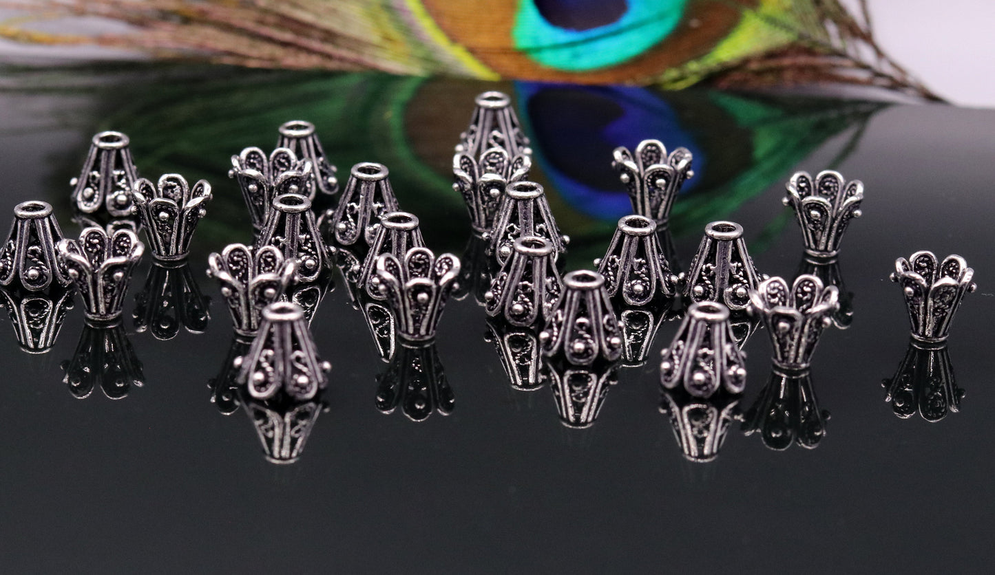 Lot 10 pieces Antique design handmade 925 sterling silver caps for loose beads for jewelry making ideas bd06 - TRIBAL ORNAMENTS