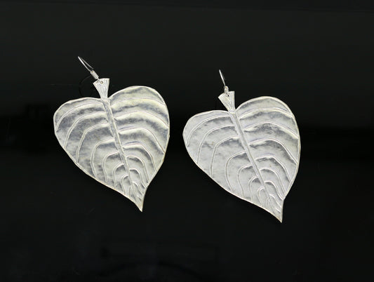 Modern fancy light weight 925 sterling silver heart shape peepal tree leaves style hoops earring customized brides earring jewelry ear489 - TRIBAL ORNAMENTS