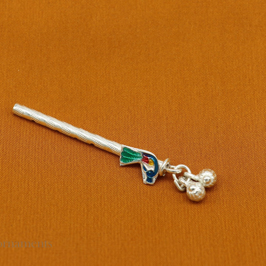 Peacock design Krishna Flute sterling silver handmade Krishna flute, silver Bansuri, Baby Gopala flute, little krishna flute puja art su578 - TRIBAL ORNAMENTS