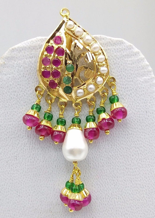 Pearl bead necklace 22k 22ct gold emerald ruby loose set with earrings colorful - TRIBAL ORNAMENTS
