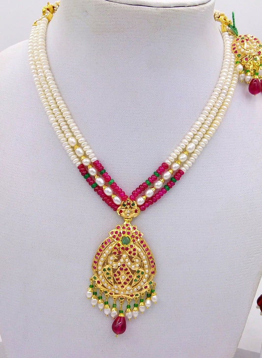 Punjabi Necklace with earrings indian gold jewellery from rajasthan and punjab india - TRIBAL ORNAMENTS