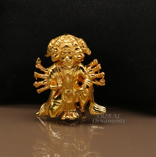 Pure 925 sterling silver handmade Hindu god Lord Panchmukhi Hanuman Gold polished pendant, amazing designer pendant unisex jewelry nsp542 - TRIBAL ORNAMENTS