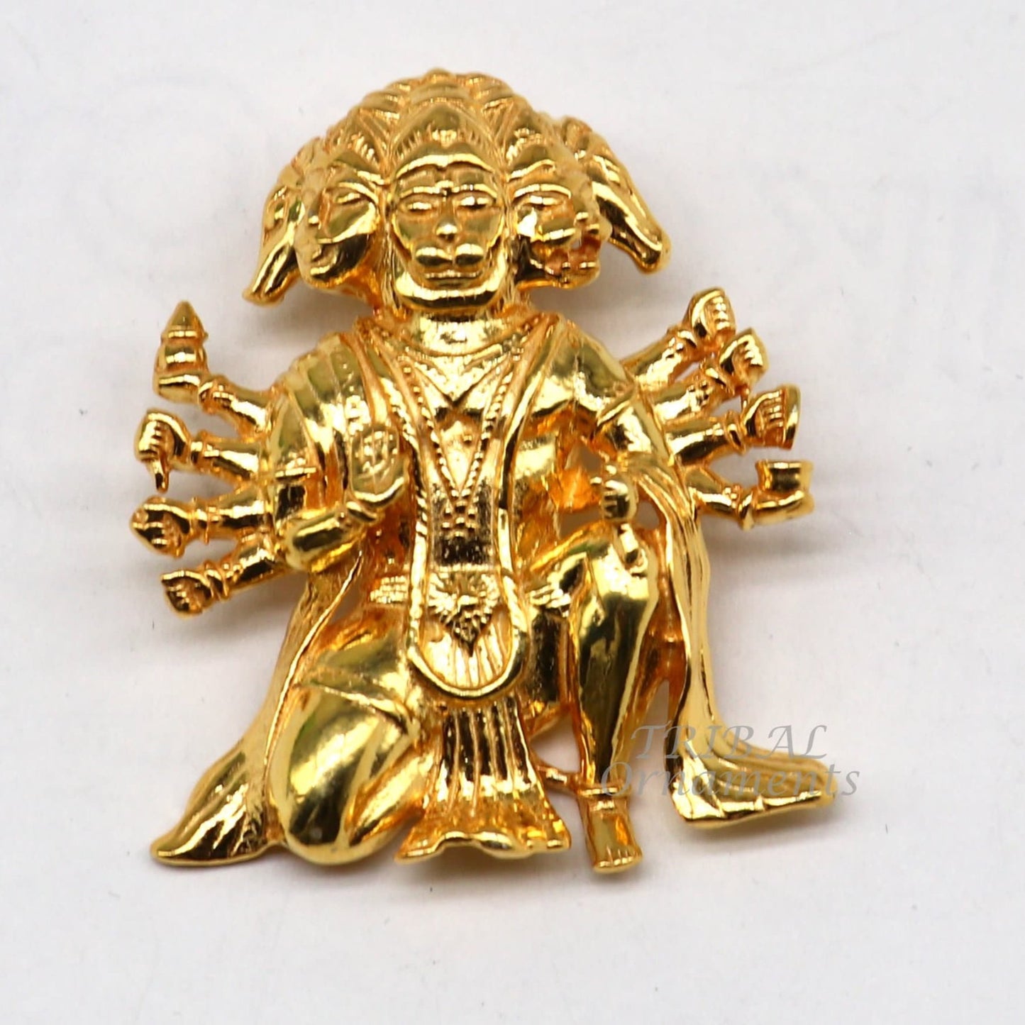 Pure 925 sterling silver handmade Hindu god Lord Panchmukhi Hanuman Gold polished pendant, amazing designer pendant unisex jewelry nsp542 - TRIBAL ORNAMENTS