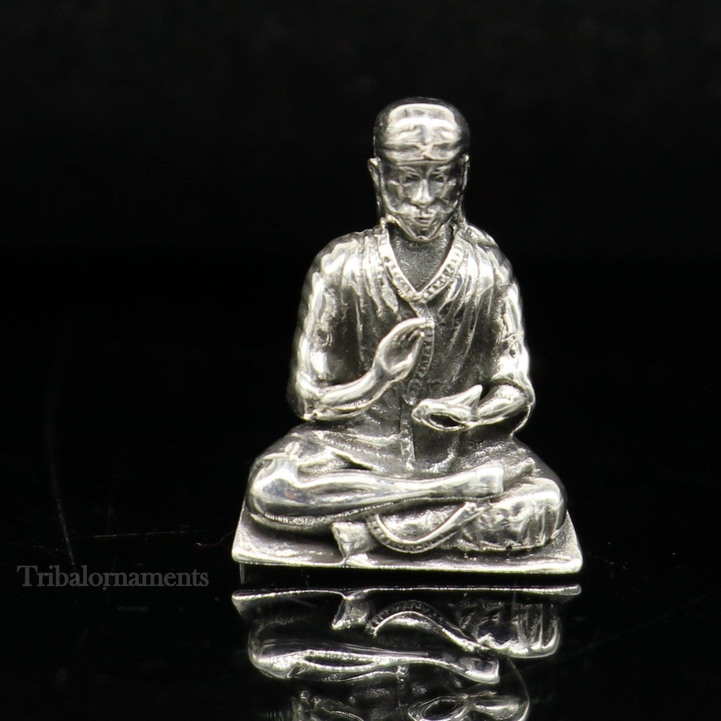 small 925 sterling silver handmade Divine Hindu idol Sai Baba statue murti divine Statue Sculpture figurine puja article gifting art160 - TRIBAL ORNAMENTS