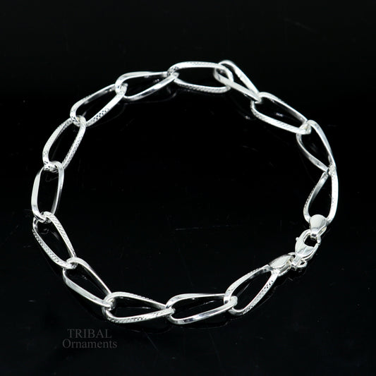 Solid 8mm 925 sterling silver handmade Bracelet, Dainty Silver Bracelet, Chain Bracelet, Minimal Jewelry, Gift For unisex couple nsbr526 - TRIBAL ORNAMENTS