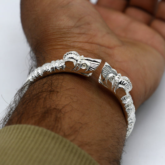 Solid 925 silver crocodile design bangle cuff bracelet for men, handcrafted vintage style by TRIBAL ORNAMENTS.