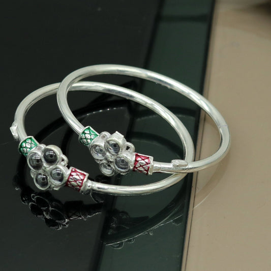 solid silver handmade customized design excellent stone new born baby bangle bracelet kada, fabulous unisex kids jewelry nbbk81 - TRIBAL ORNAMENTS