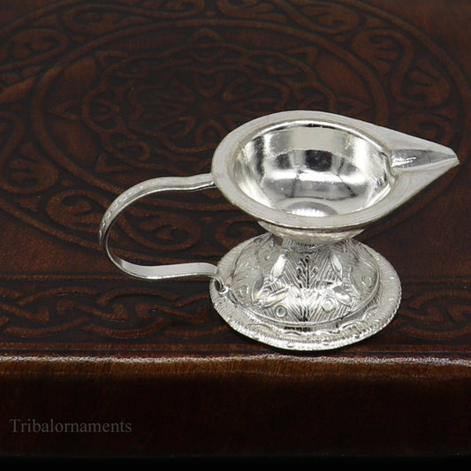 Solid silver handmade elegant kappor dani , silver home temple utensils, silver diya, deepak, silver single joth kapoor Aarti art su14 - TRIBAL ORNAMENTS