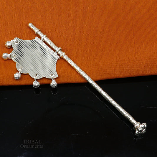 Solid silver pankhi, vintage design small fan or pankhi for god puja, best gifting to laddu gopala krishna, silver hand driven fan su686 - TRIBAL ORNAMENTS