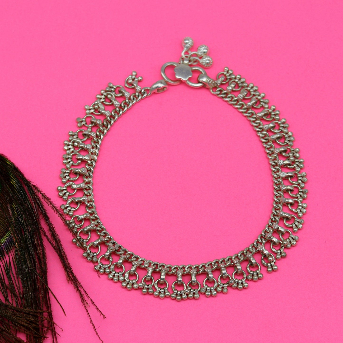 Solid sterling silver handmade vintage antique old used anklets ,amazing ethnic tribal ankle jewelry belly dance jewelry anko45 - TRIBAL ORNAMENTS