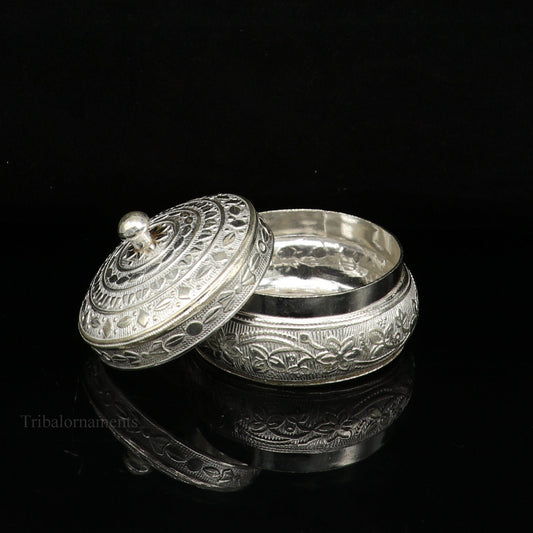 Solid sterling silver unique antique design handmade brides eyes kajal box, surma box, kumkum sindur box, small trinket box article stb246 - TRIBAL ORNAMENTS