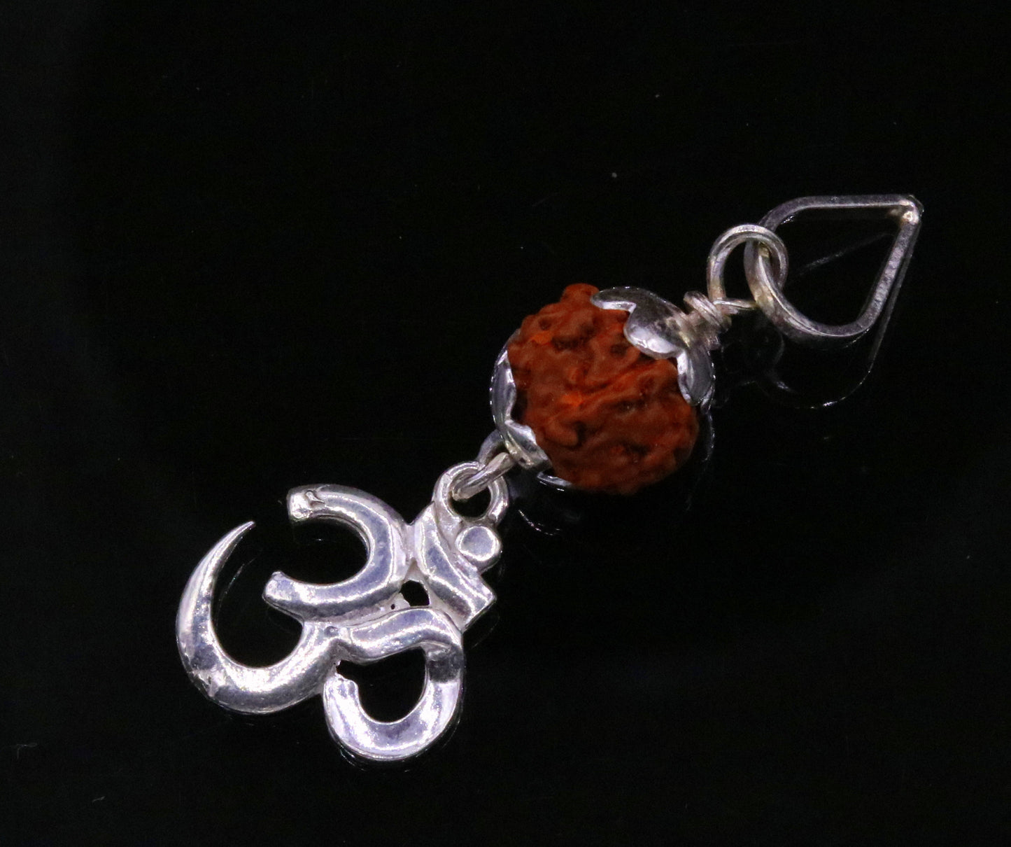 Sterling silver Handmade Aum mantra pendant with fabulous natural rudraksha beads excellent unisex gifting light weight jewelry nsp279 - TRIBAL ORNAMENTS