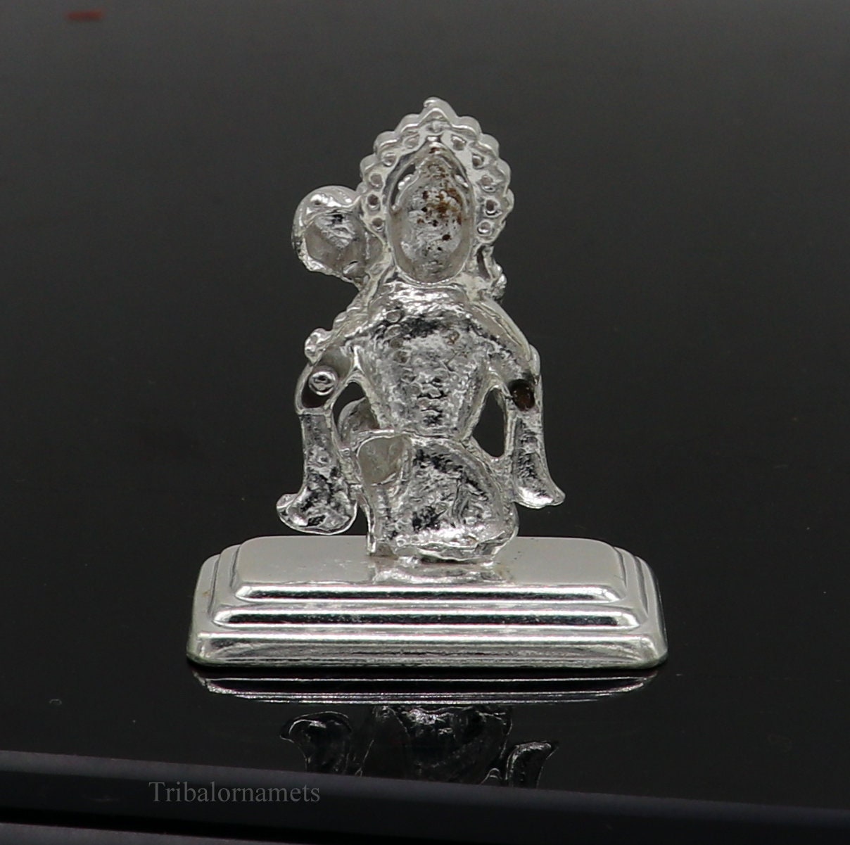 Sterling silver handmade Lord Hanumaan BajaranBali Indian idol figurine, decorative puja statue for Diwali and festive offerings.