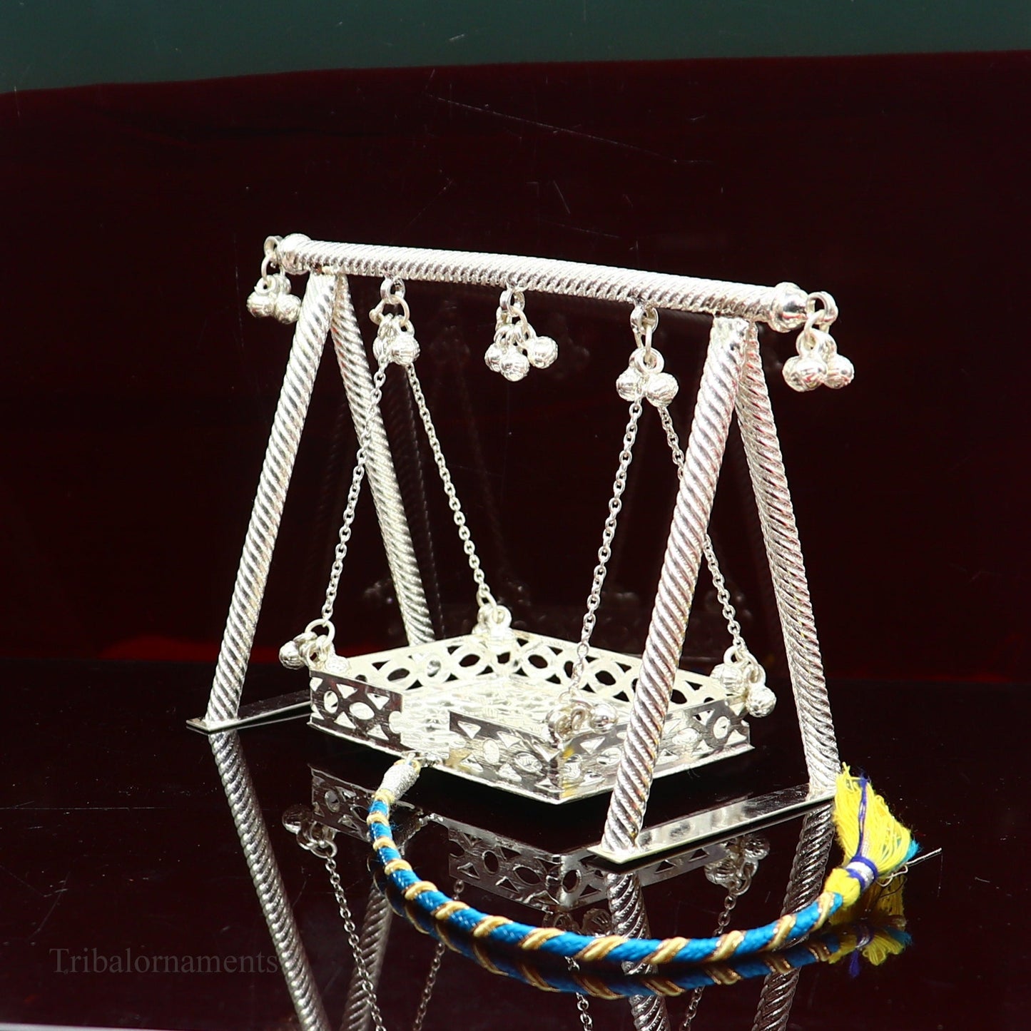 Sterling silver handmade Laddu Gopala jhula, Baby Krishna swing, child Krishna palana, silver jhula, laddu Gopal Jhula, silver article su382 - TRIBAL ORNAMENTS