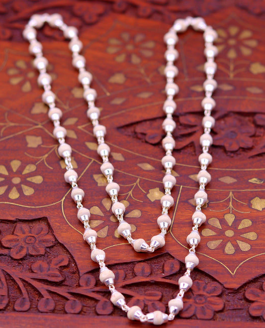 Sterling silver handmade Solid basil rosary plant wooden beads silver chain necklace tulsi mala use in Ayurveda meditation ch57 - TRIBAL ORNAMENTS