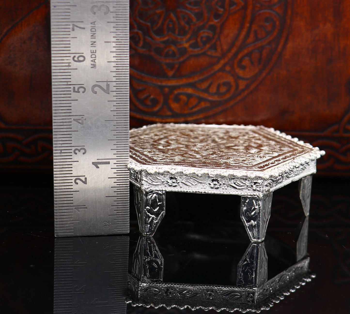 Sterling silver handmade solid silver gorgeous silver handcrafted customize mini table/bazot, excellent home puja utensils temple art su344 - TRIBAL ORNAMENTS