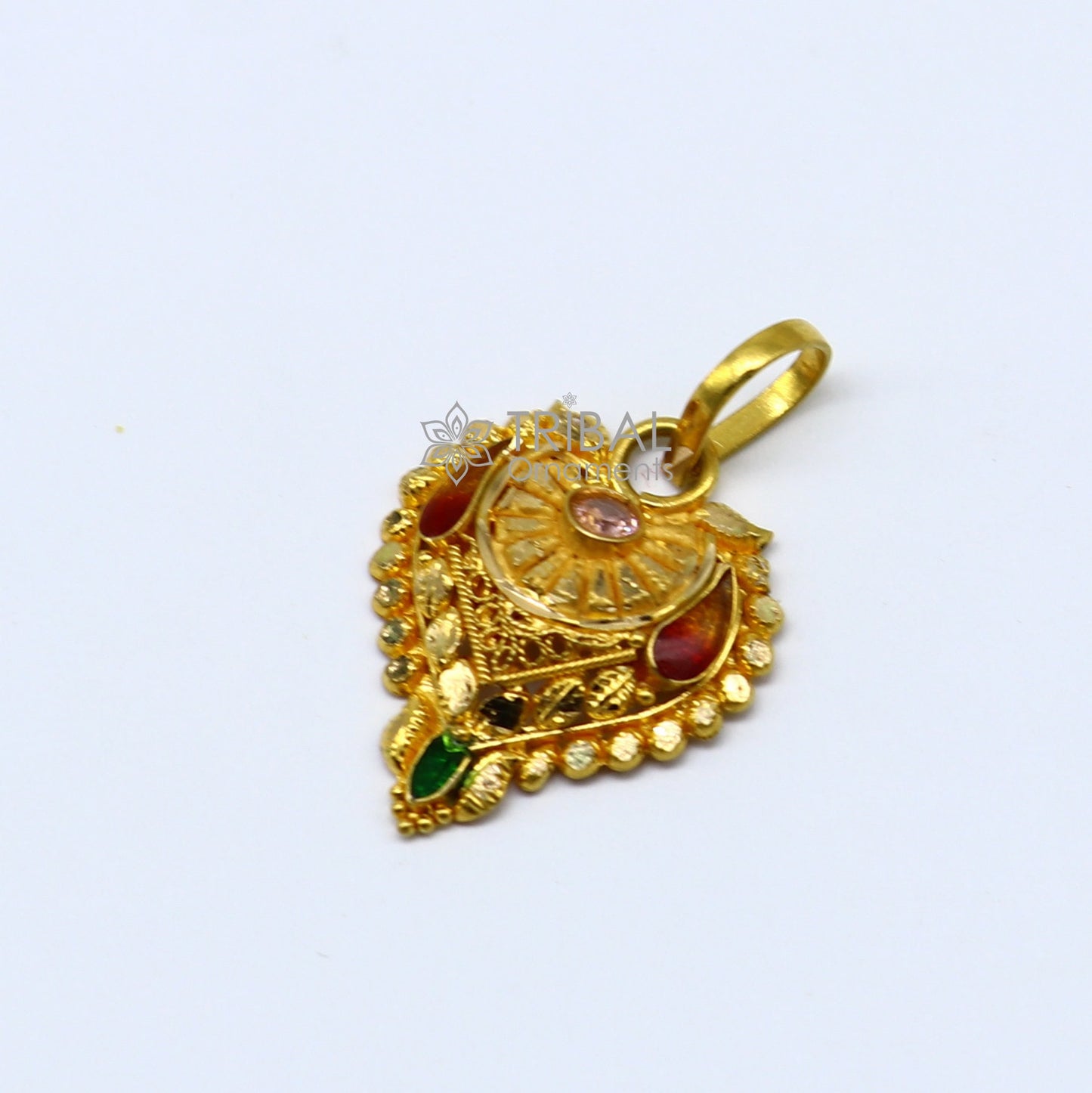Traditional 22KT yellow gold filigree ethnic pendant with intricate design, perfect for bridal jewelry by TRIBAL ORNAMENTS.