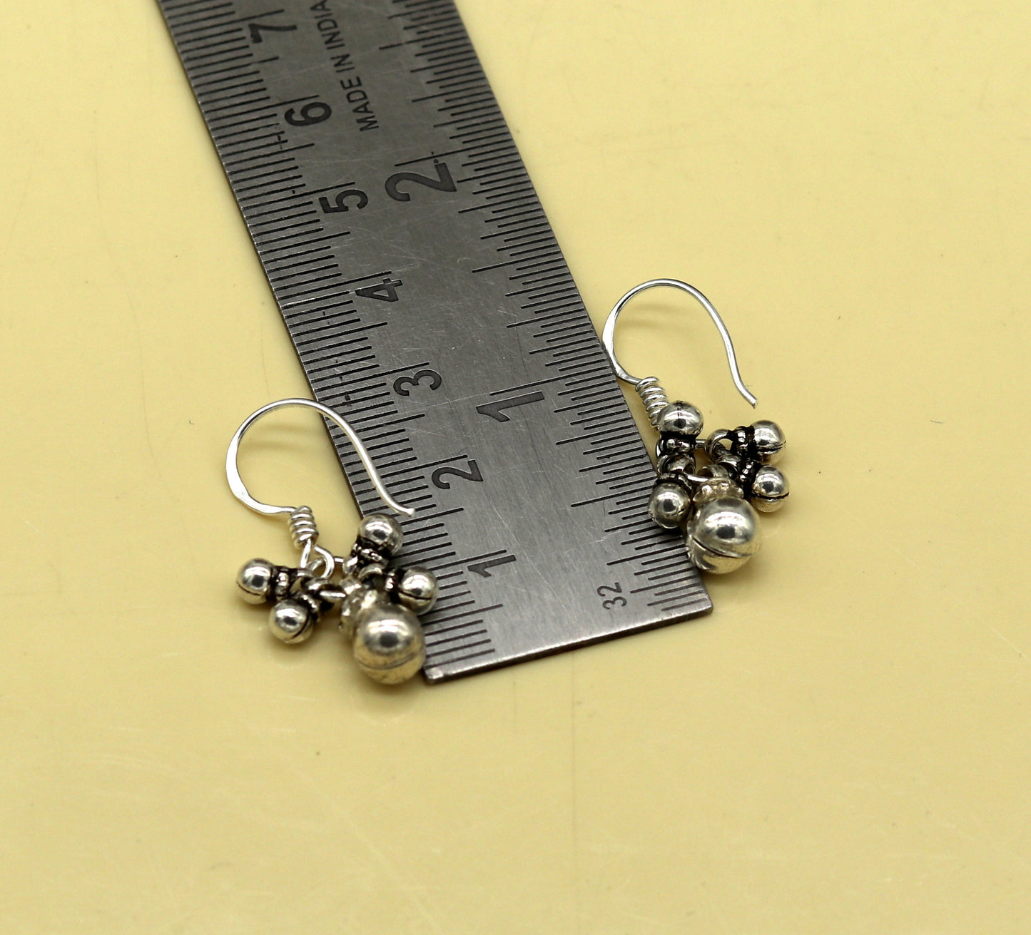 Traditional tribal-style 925 sterling silver hoops with hanging bells, drop dangle earrings, customized jewelry by TRIBAL ORNAMENTS