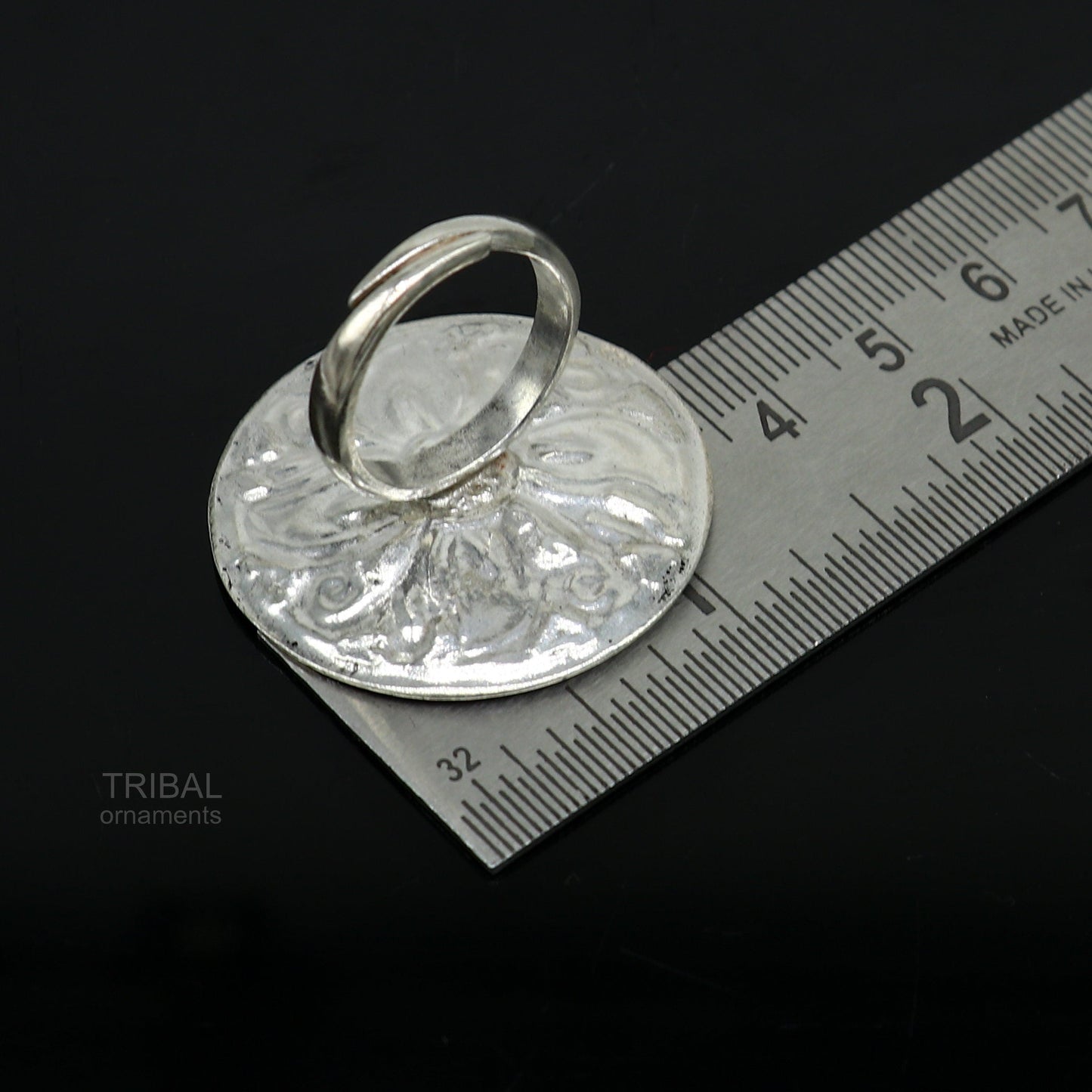 Traditional indian wedding style 925 sterling silver chitai work adjustable ring band, best brides gifting jewelry sr304 - TRIBAL ORNAMENTS