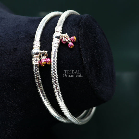 Traditional tribal ethnic sterling silver ankle jewelry, ankle bangle bracelet, ankle kada with bells, amazing belly dance jewelry nsfk55 - TRIBAL ORNAMENTS