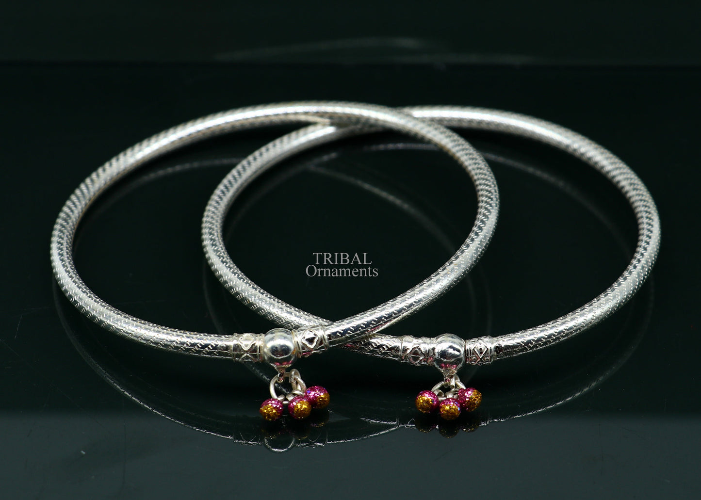 Traditional tribal ethnic sterling silver ankle jewelry, ankle bangle bracelet, ankle kada with bells, amazing belly dance jewelry nsfk55 - TRIBAL ORNAMENTS