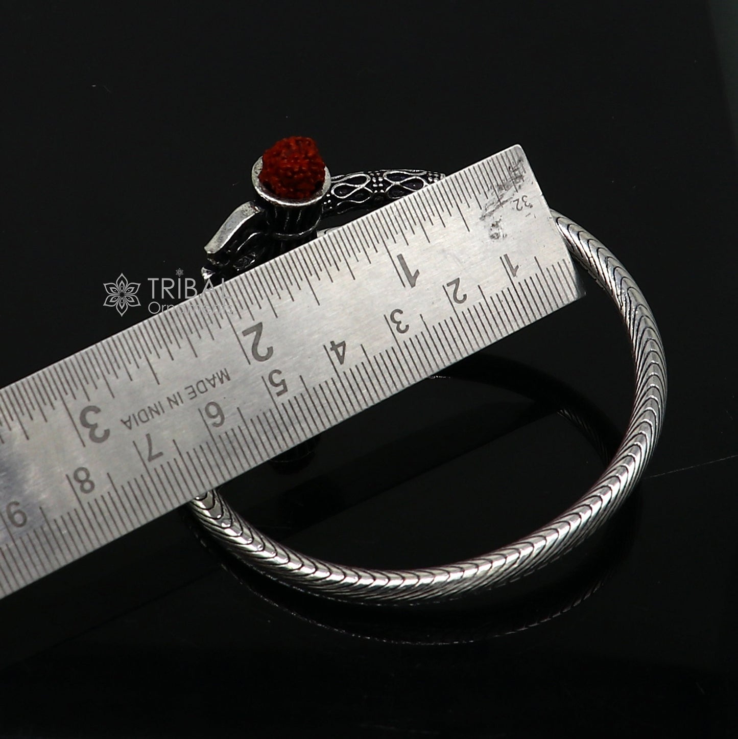 Trendy Lord Shiva trident trishul trishool kada 925 Sterling silver handmade bangle bracelet with natural Rudraksha magical kada nsk742 - TRIBAL ORNAMENTS