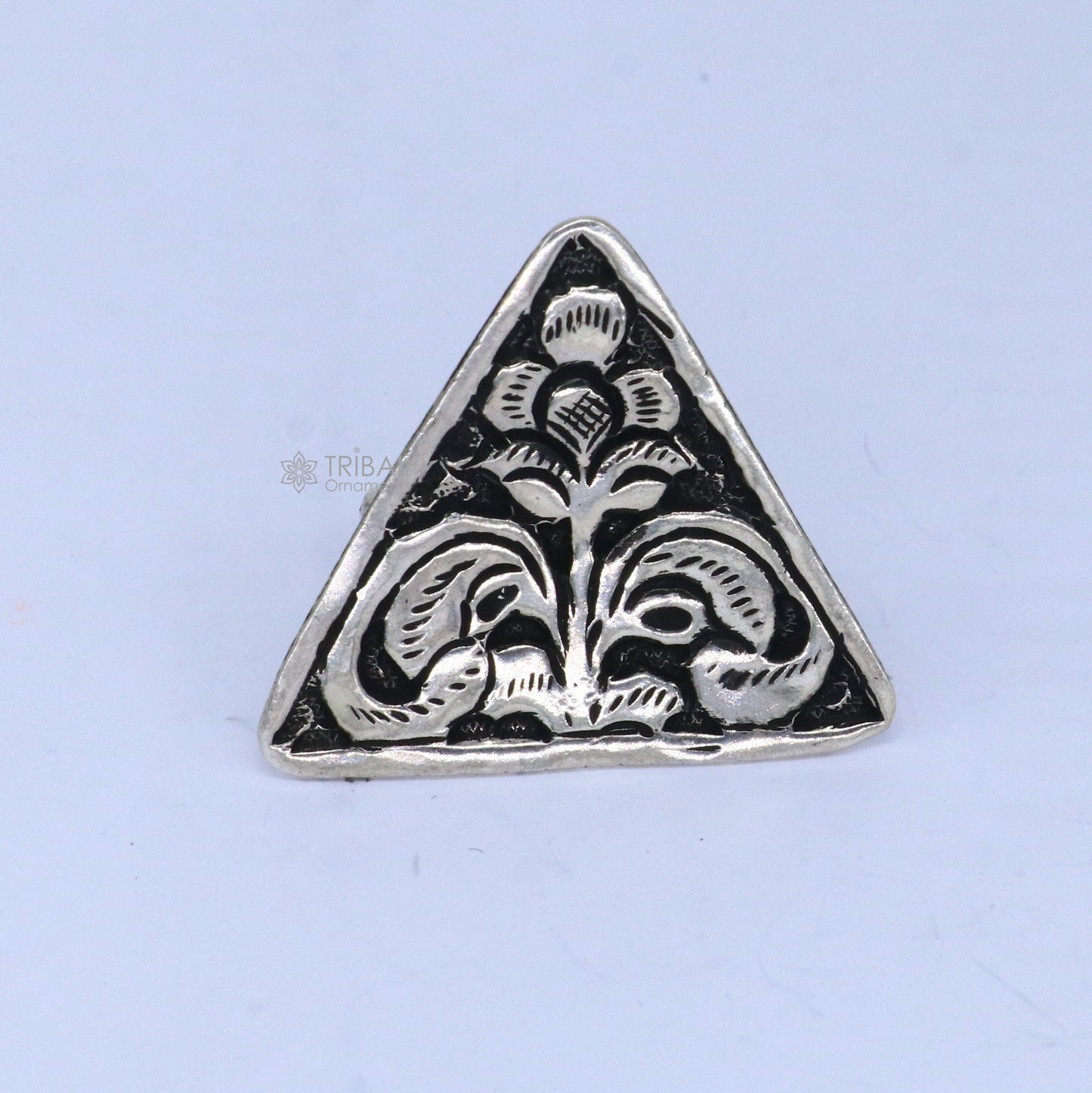 Triangle shape Traditional cultural design 925 sterling silver adjustable ring, best tribal ethnic jewelry Navratri dance jewelry sr387 - TRIBAL ORNAMENTS