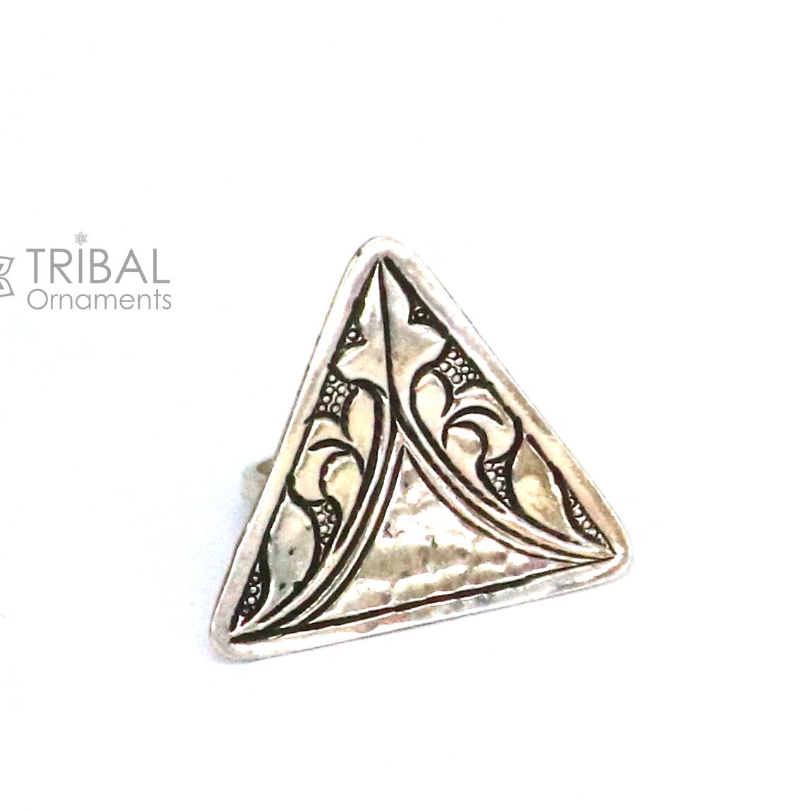 Triangle shape Traditional cultural design 925 sterling silver adjustable ring, best tribal ethnic jewelry Navratri dance jewelry sr388 - TRIBAL ORNAMENTS