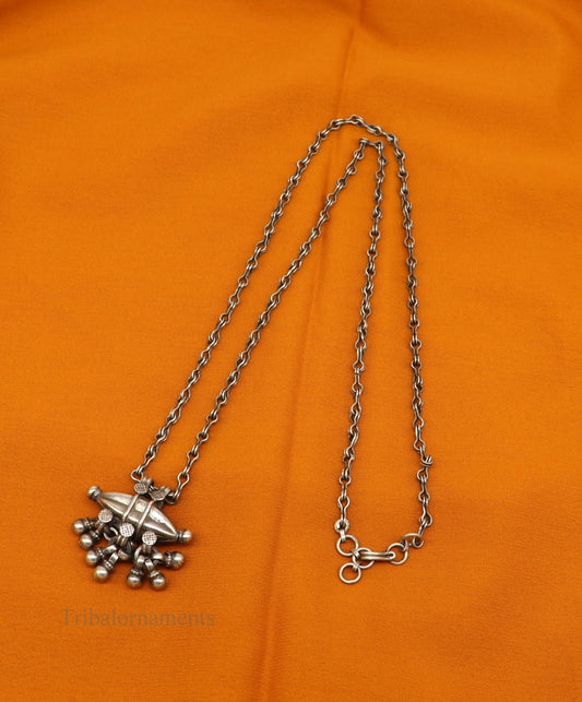 Vintage antique 925 sterling silver tribal necklace with a gorgeous pendant, 26 inches long, handmade ethnic jewelry by Tribal Ornaments.