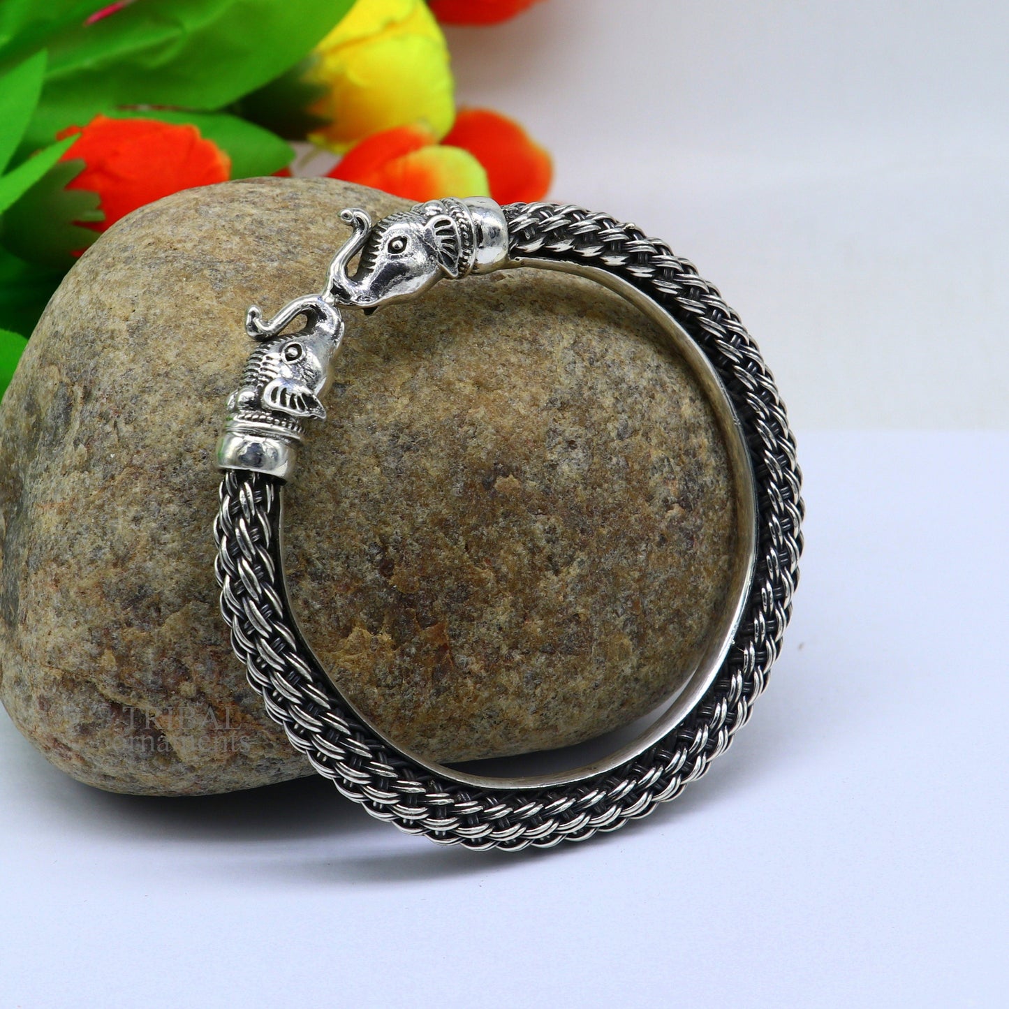 Vintage antique design handcrafted Vintage work 925 sterling silver elephant face bangle bracelet tribal jewelry best gifting Rnssk774 - TRIBAL ORNAMENTS
