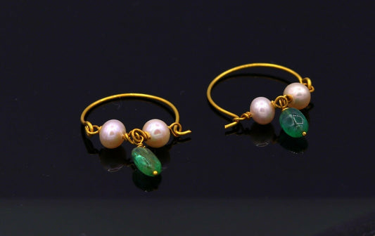 Vintage antique design handmade 18k yellow gold hoop earrings bali from rajasthan india best for girls - TRIBAL ORNAMENTS