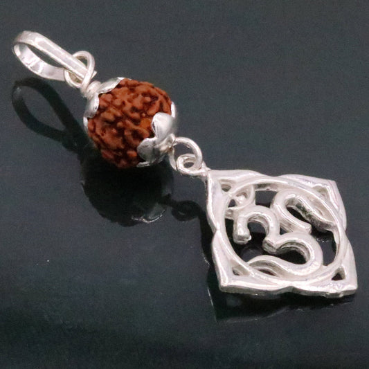 Vintage solid silver Aum pendant with natural rudraksh beads, handcrafted tribal jewelry, tribal ornaments NSP91.