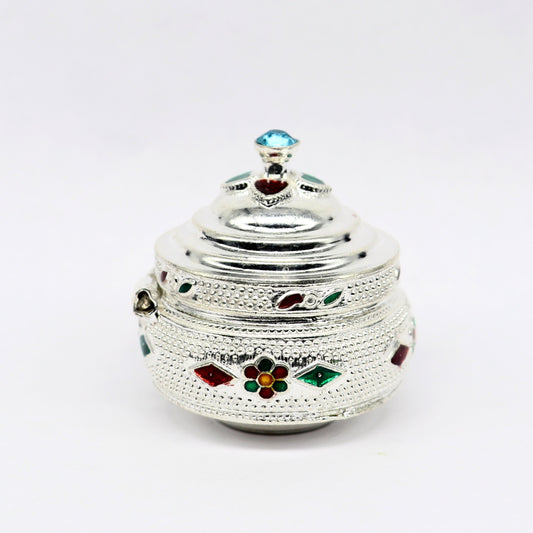 Vintage antique design Solid silver handmade trinket box, God serving Prasad container box, kumkum box, sindur box, best brides gift stb126 - TRIBAL ORNAMENTS