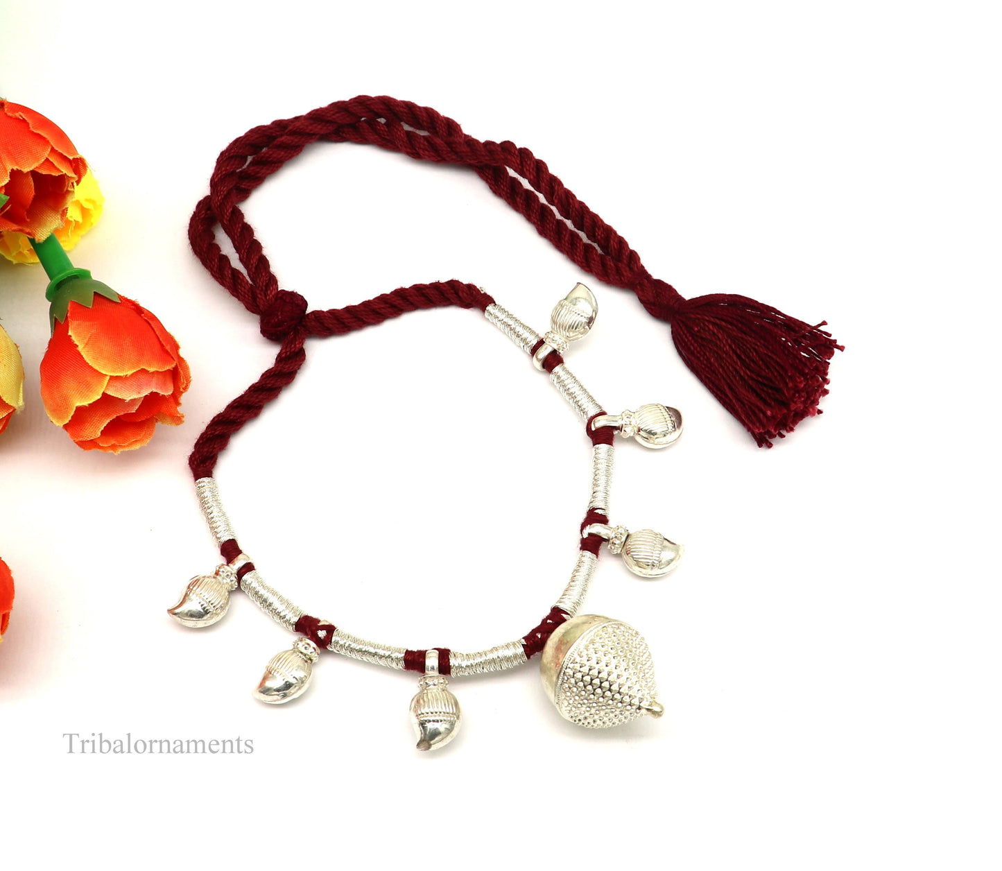 Vintage sterling silver tribal necklace with intricate ethnic design, perfect for belly dance or customized tribal jewelry.