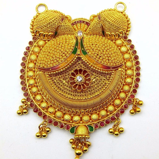 Vintage antique handmade 22k yellow gold filigree work fabulous pendant necklace with awesome meenakari (color enamel ) design mangalsutra - TRIBAL ORNAMENTS