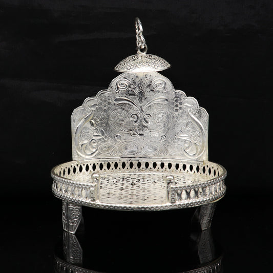 Vintage design 925 pure sterling silver Sinhasan, idol krishna Bal Gopala throne, god statue's stand chair, temple art puja article su186 - TRIBAL ORNAMENTS