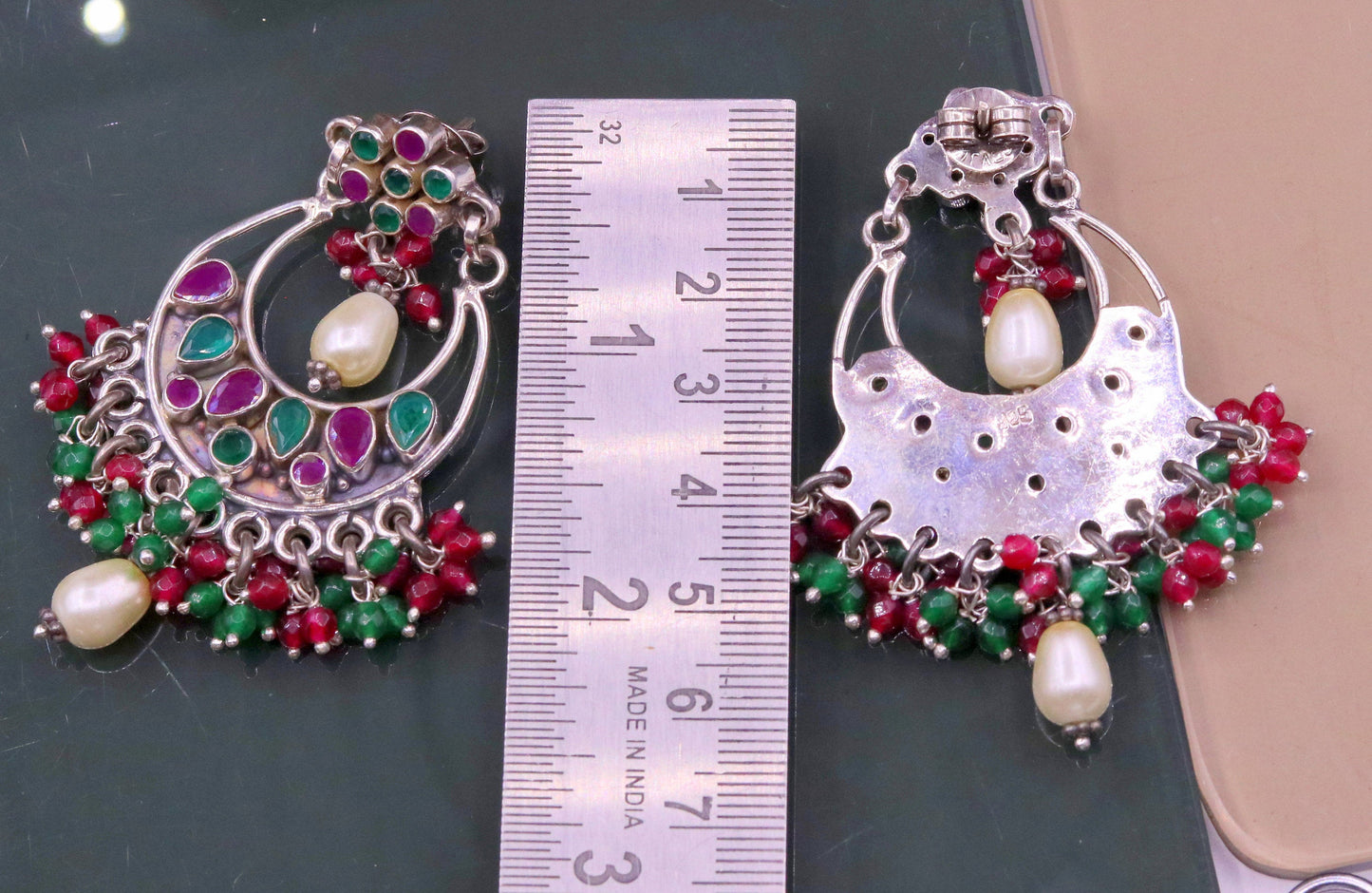 Vintage design 925 sterling silver handmade Gemstone stud earring drop dangling best design charm earrings hanging pearl tribal jewelry s715 - TRIBAL ORNAMENTS