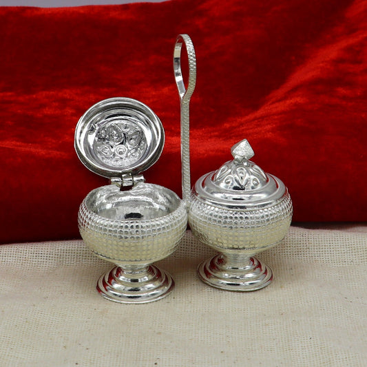Vintage design 925 sterling silver trinket box, excellent kumkum/ sindur, sandal, saffron tilak box, brides gift or puja utensils su182 - TRIBAL ORNAMENTS