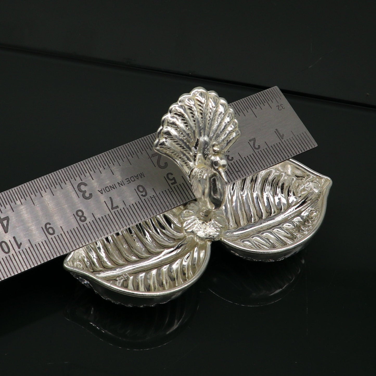 Vintage design handmade 925 sterling silver gorgeous peacock style tilak combo bowl, tilak patra, puja utensils, temple article su178 - TRIBAL ORNAMENTS