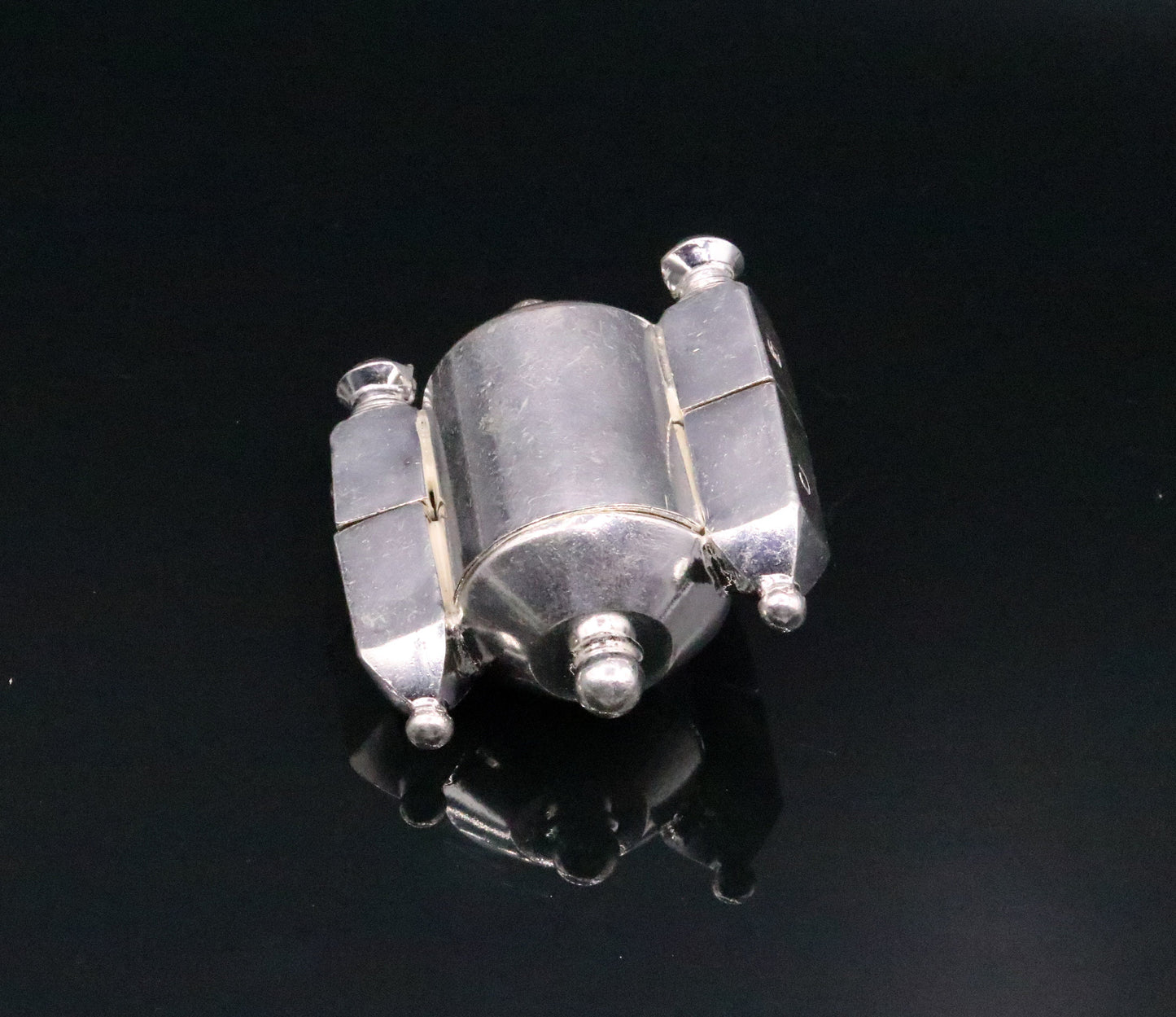 Vintage sterling silver Lord Shiva Lingam box pendant from tribal jewelry collection, featuring intricate tribal design details.