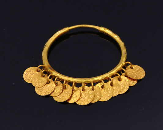 Vintage design handmade yellow gold earring hoop fabulous traditional women's tribal jewelry from rajasthan India - TRIBAL ORNAMENTS