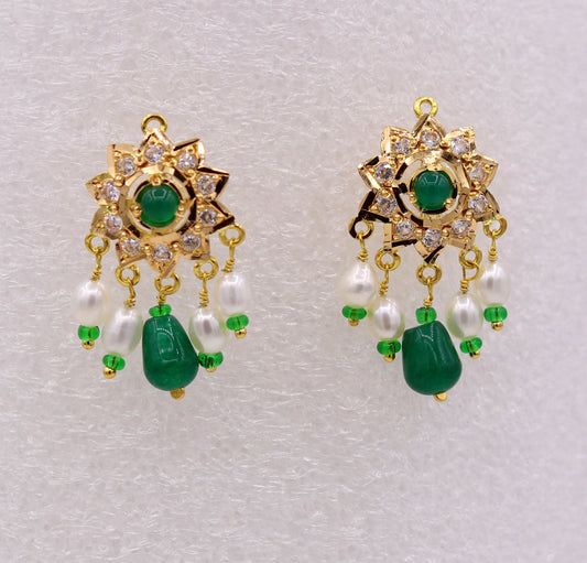 Vintage handmade 22karat yellow gold punjabi necklace with earrings, Fabulous green stone pearl necklace set wedding jewelry - TRIBAL ORNAMENTS