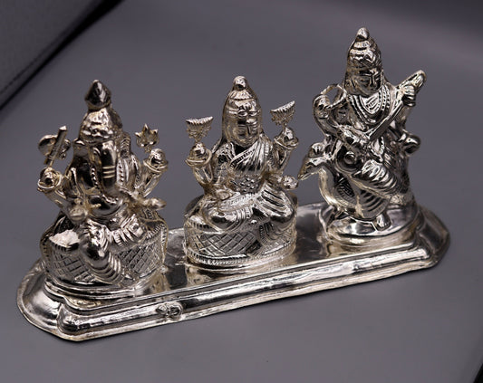 Vintage handmade silver Indian goddess Laxmi, Saraswati Ganesha figurine statue art for puja, puja article, silver utensils, silver art - TRIBAL ORNAMENTS