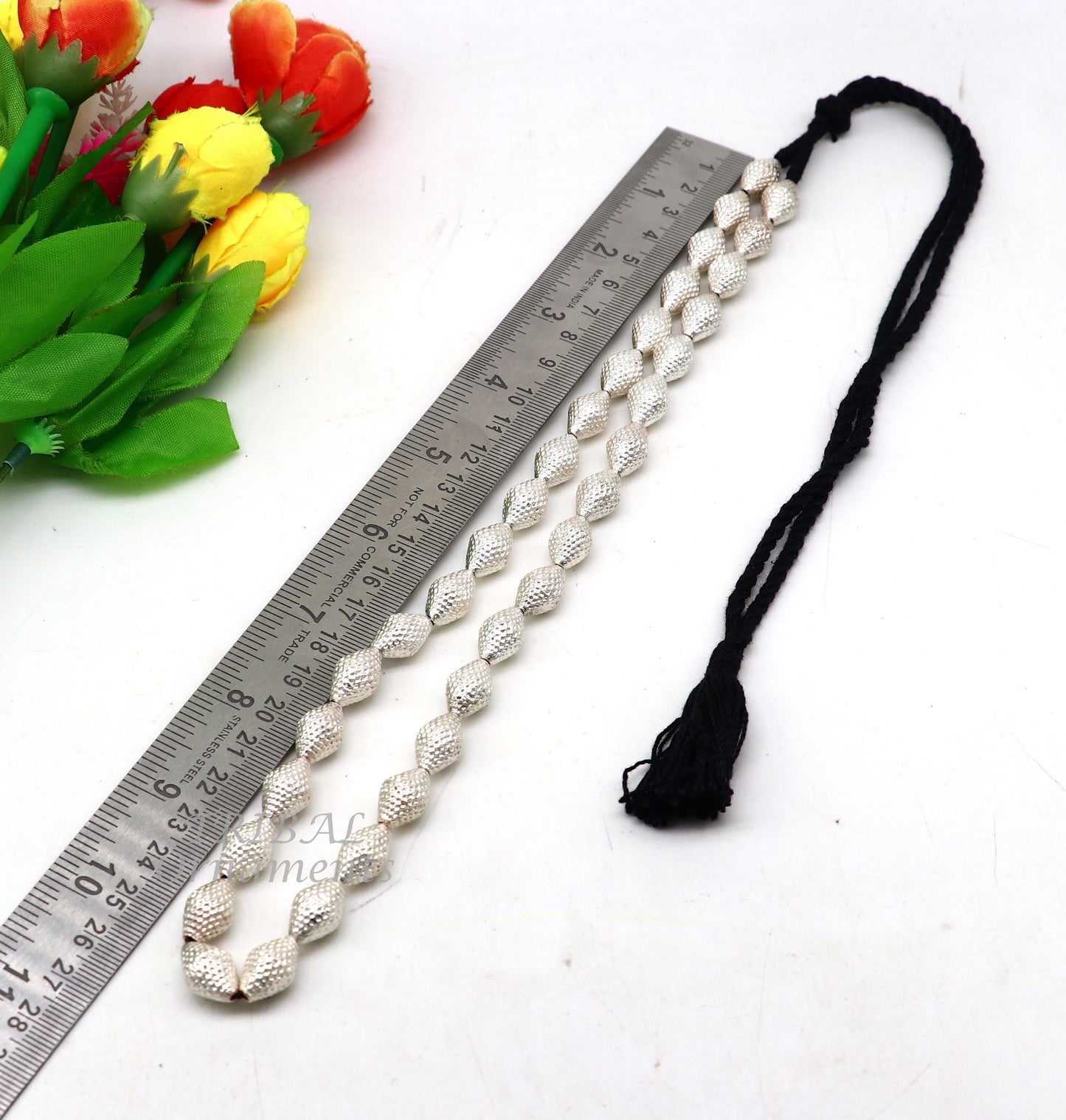 Vintage sterling silver beads necklace with adjustable chain and tribal design, perfect for belly dance and ethnic jewelry looks.